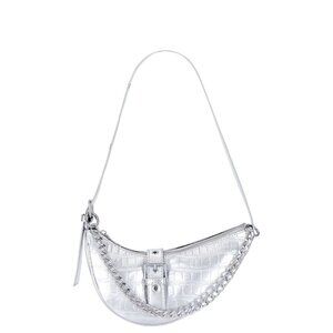 superdown Silver Croc-Embossed Crescent Shoulder Bag
